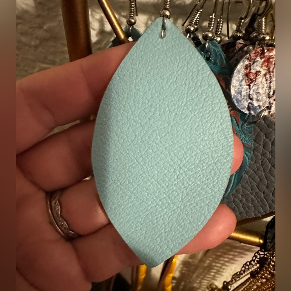Elegant Blue Leather Earrings